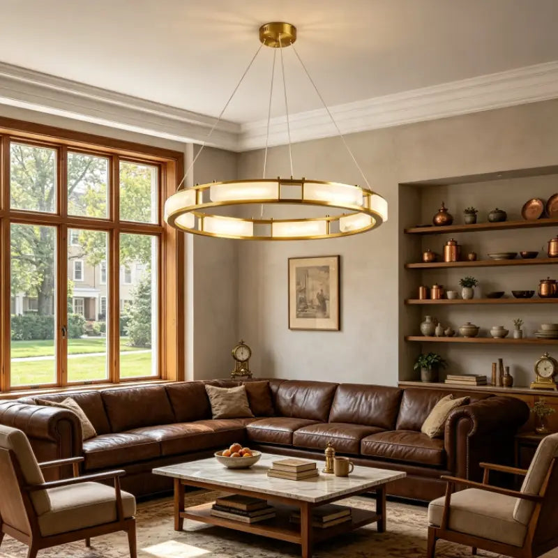 Alabaster chandelier in a modern living room