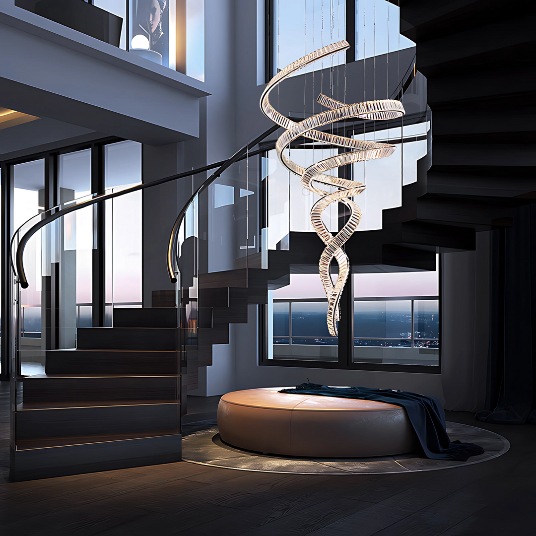 Spiral Curved Crystal Chandelier: Illuminating Elegance