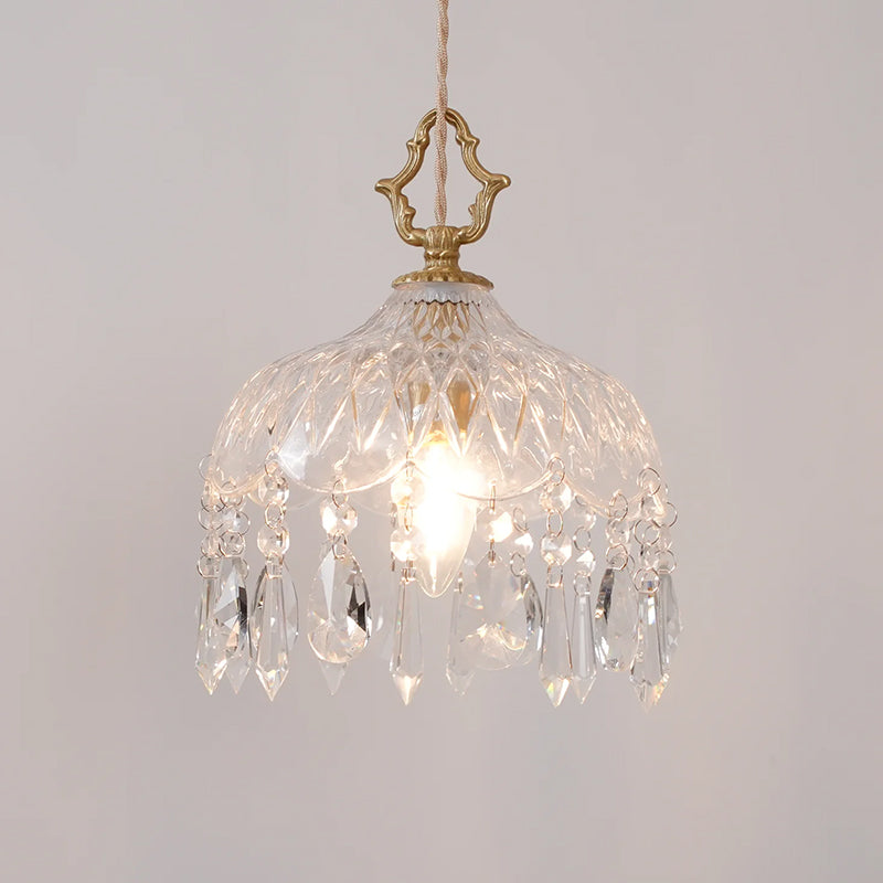 Vintage Brass Crystal Pendant Lamp