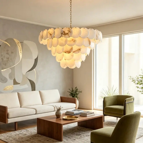 Alabaster Shell Brass Chandelier