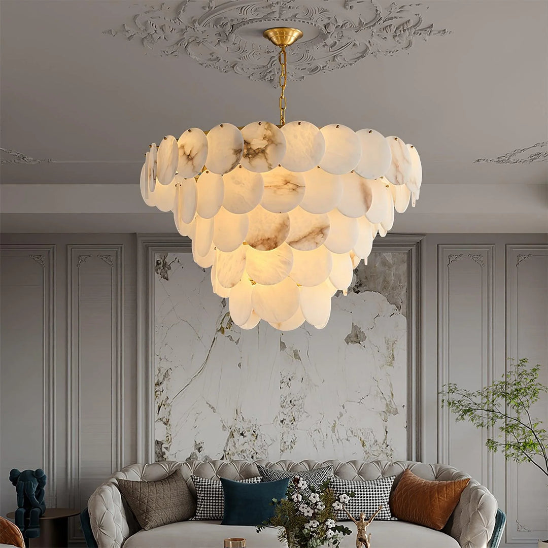 Alabaster Shell Brass Chandelier 3