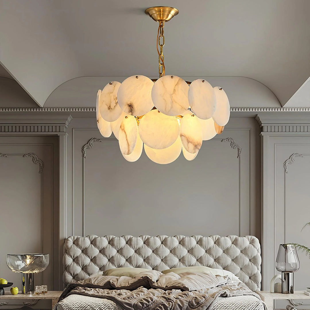 Alabaster Shell Brass Chandelier 4