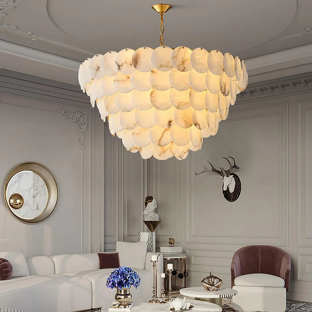 Alabaster Shell Brass Chandelier 7