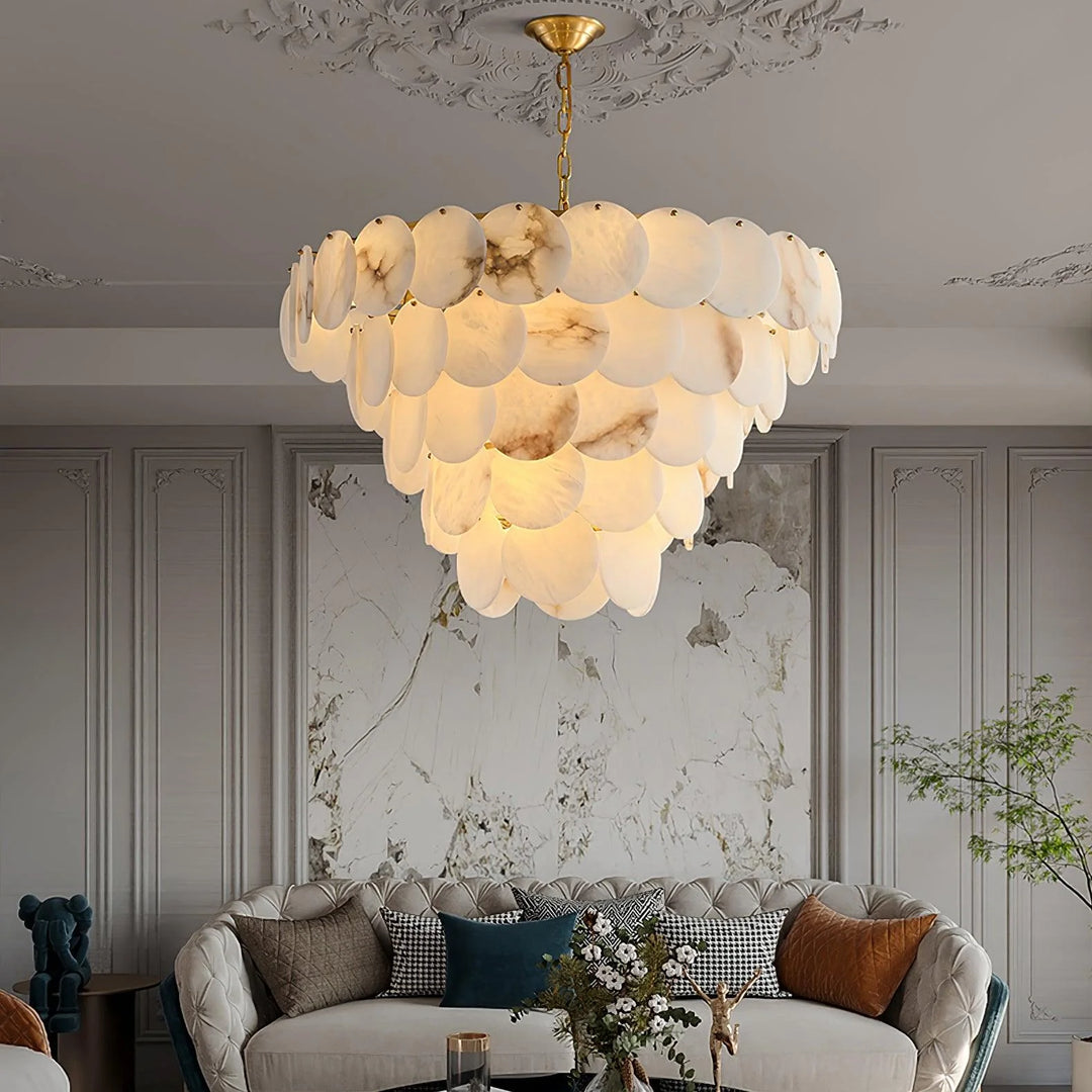 Alabaster Shell Brass Chandelier 9