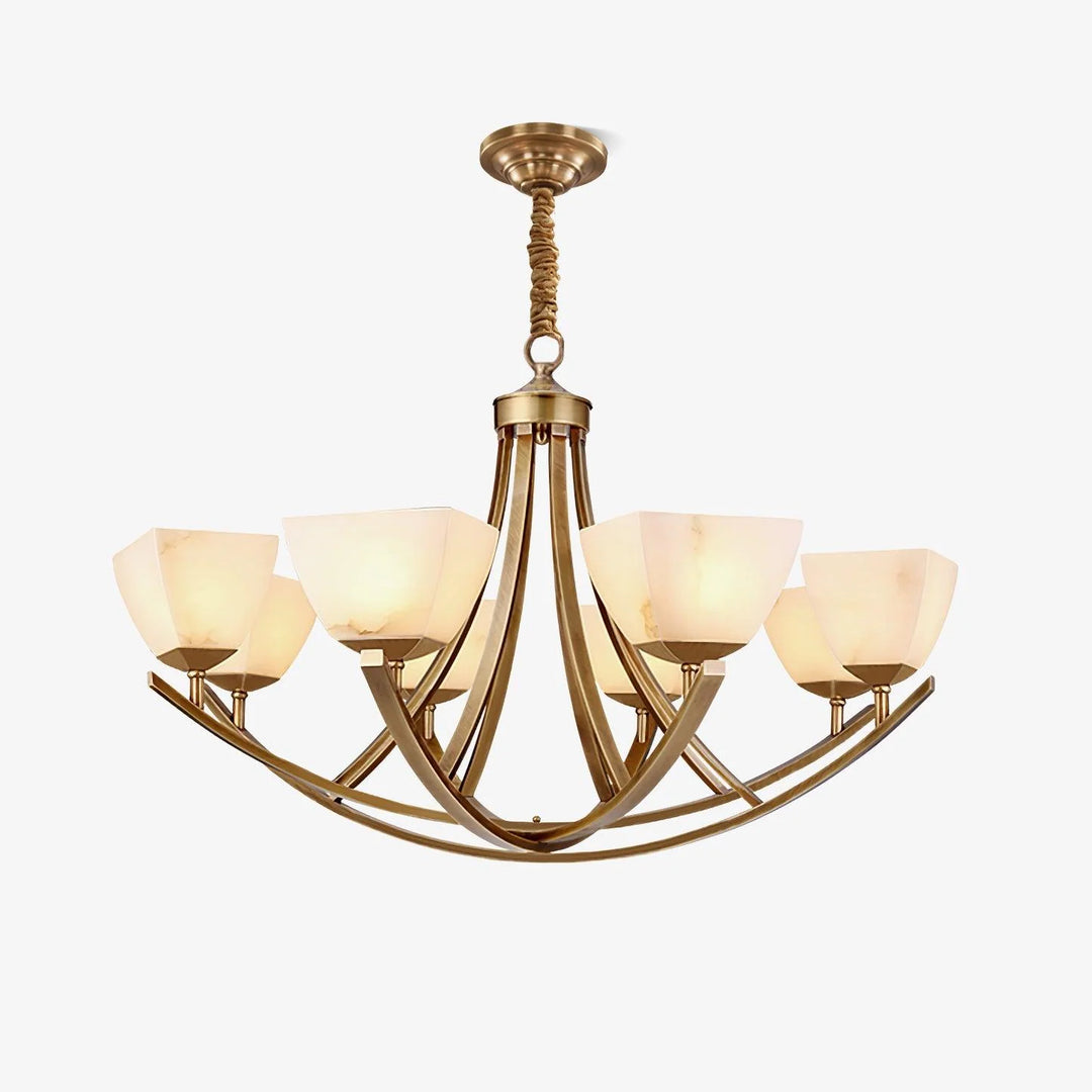 Brass and Frosted Glass Chandelier 14
