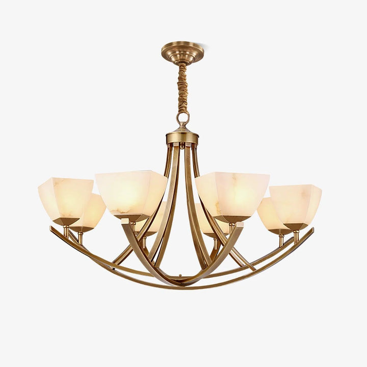 Brass and Frosted Glass Chandelier 15