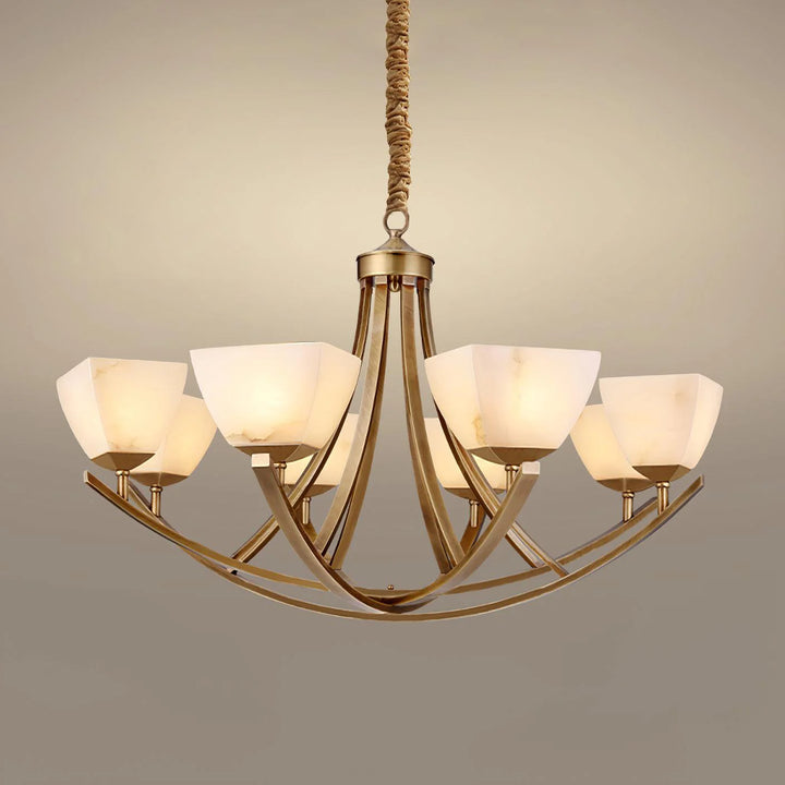 Brass and Frosted Glass Chandelier 8