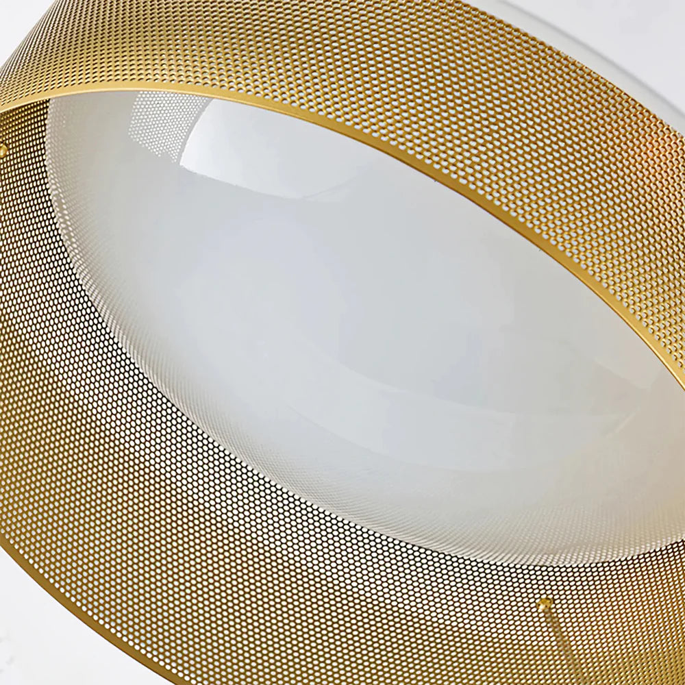 the acrylic lampshade of the white circular ceiling lamp