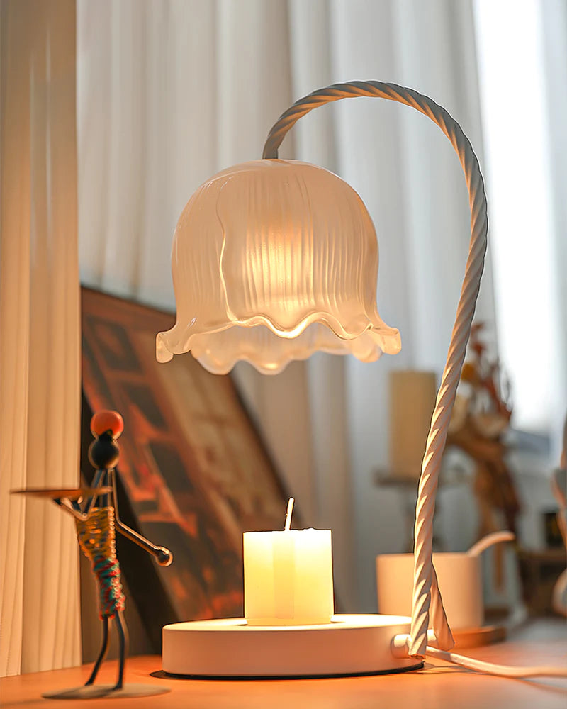 Lampe chauffe-bougie tulipe blanche