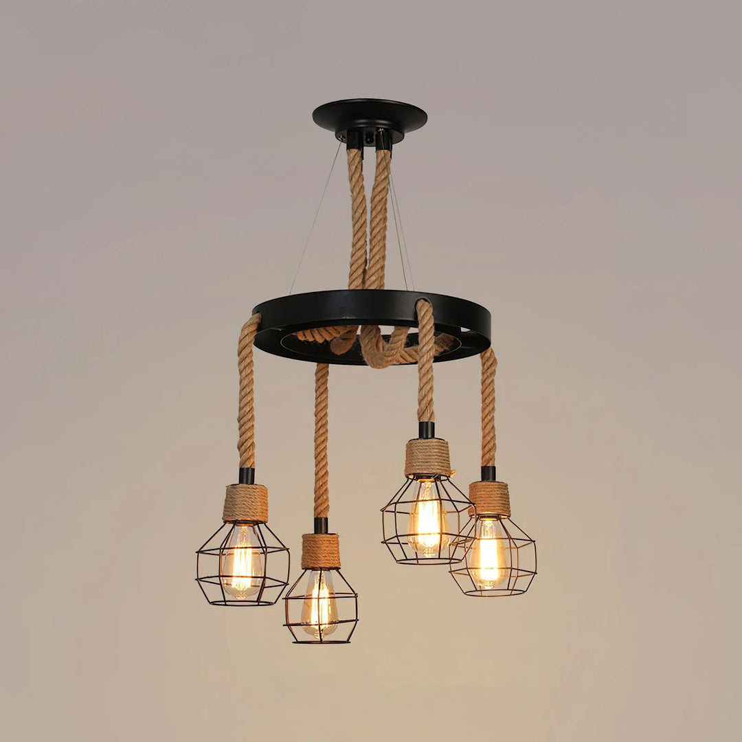 Farmhouse Wheel Hemp Rope Chandelier 18