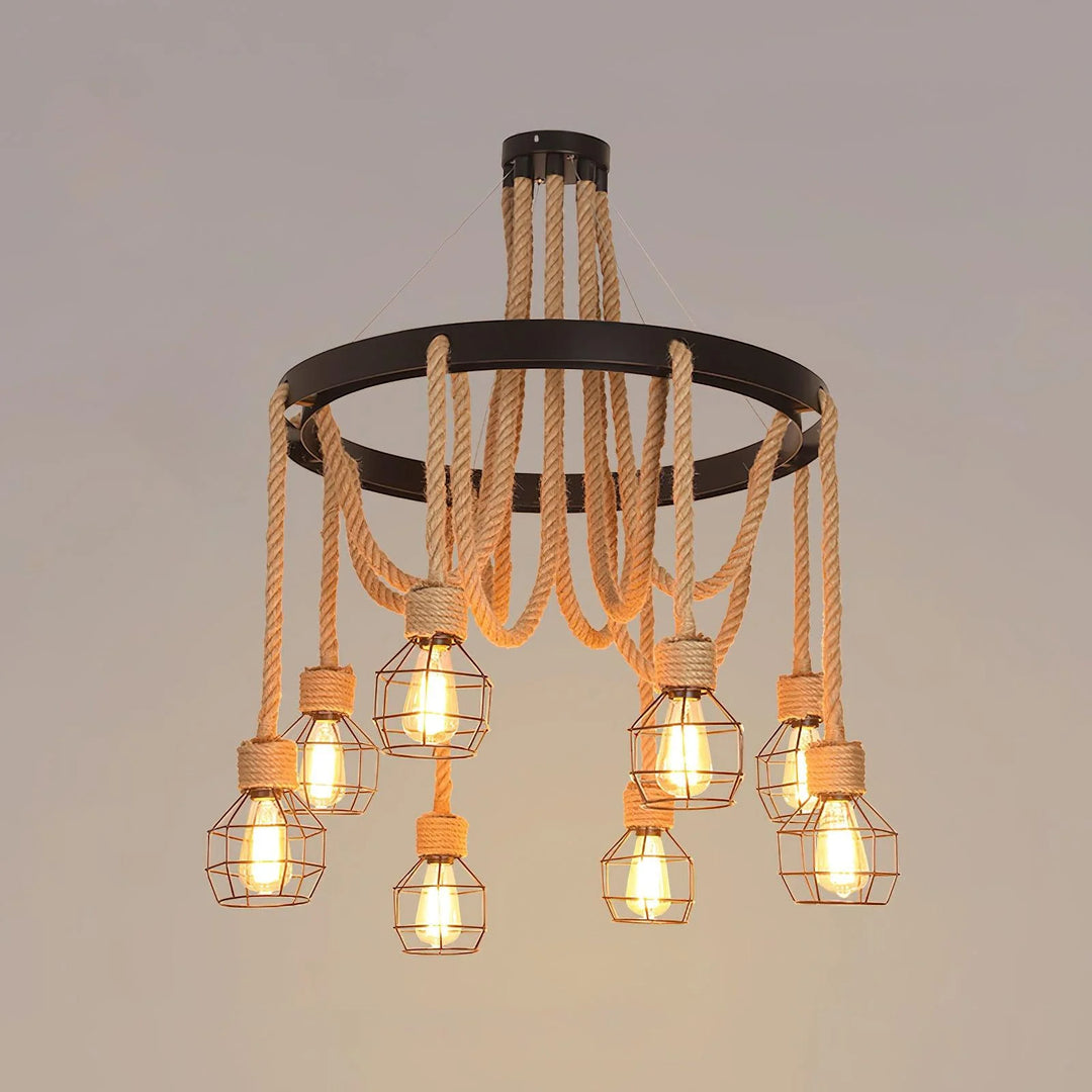 Farmhouse Wheel Hemp Rope Chandelier 20