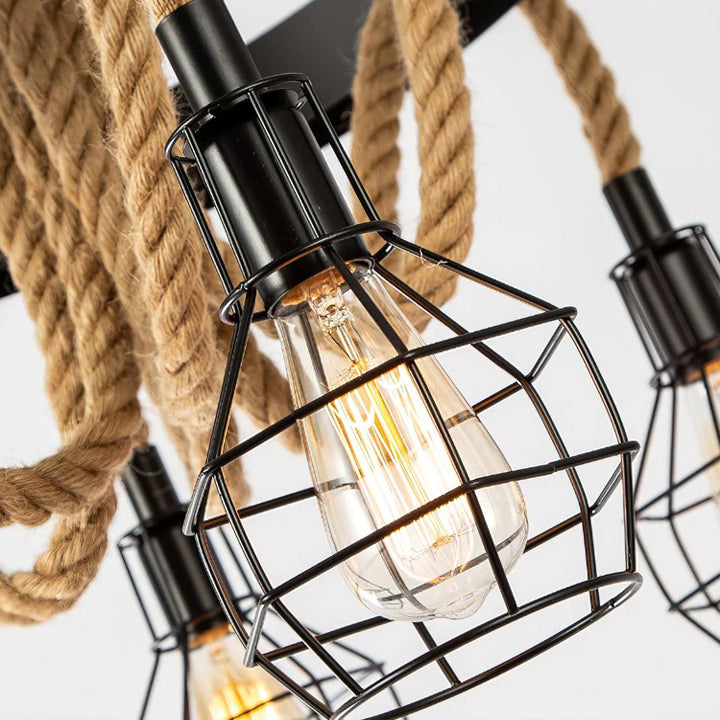 Farmhouse Wheel Hemp Rope Chandelier 3