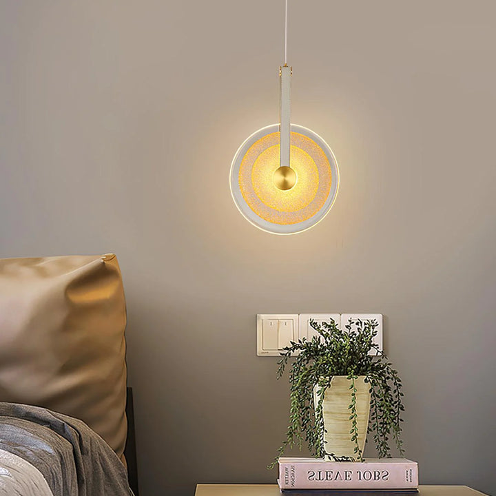 Frosted Gold Disc Pendant Light in bedroom