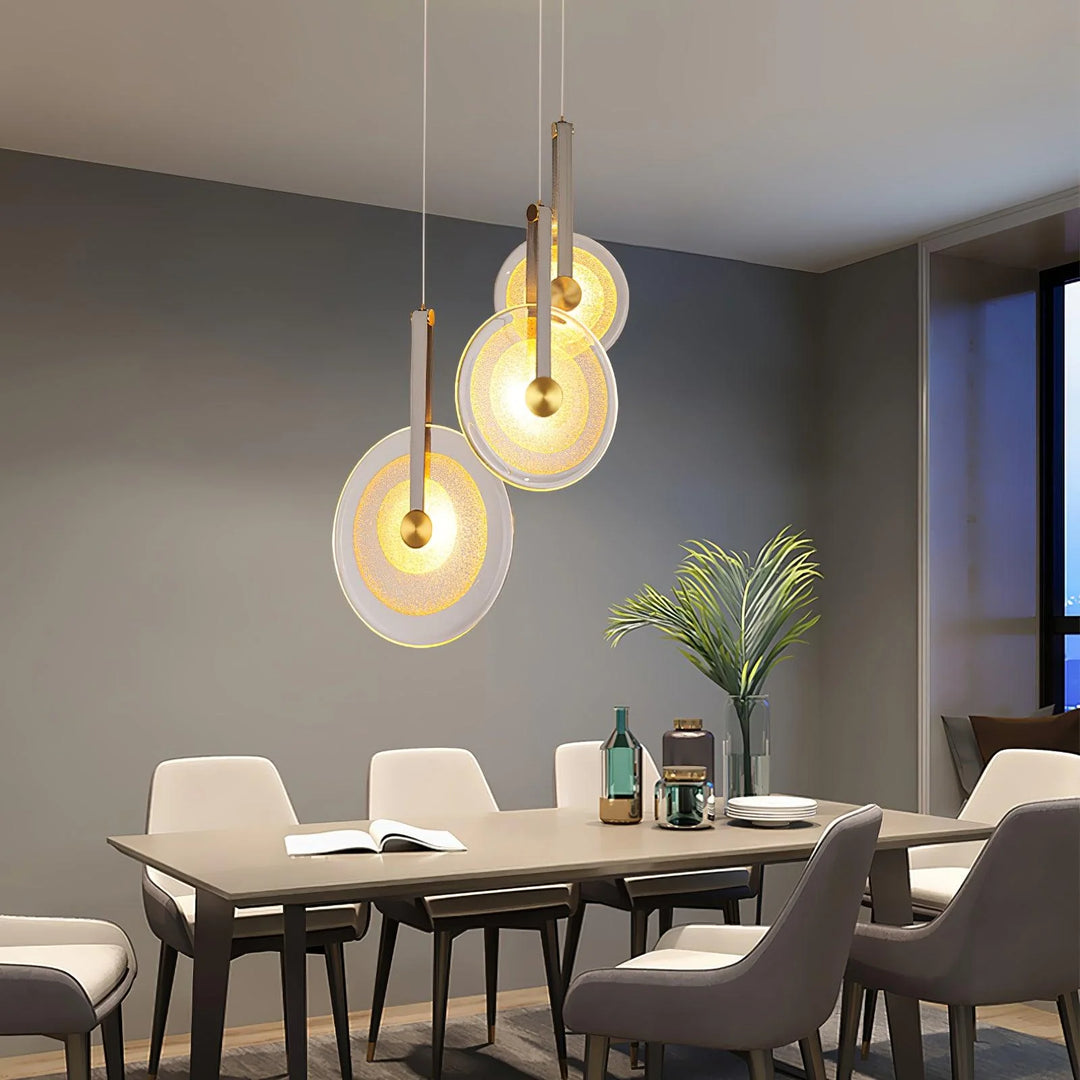 Frosted Gold Disc Pendant Light in dining