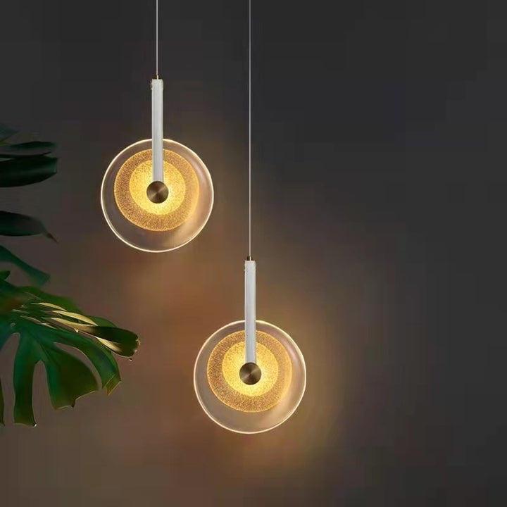Frosted Gold Disc Pendant Light in lounge