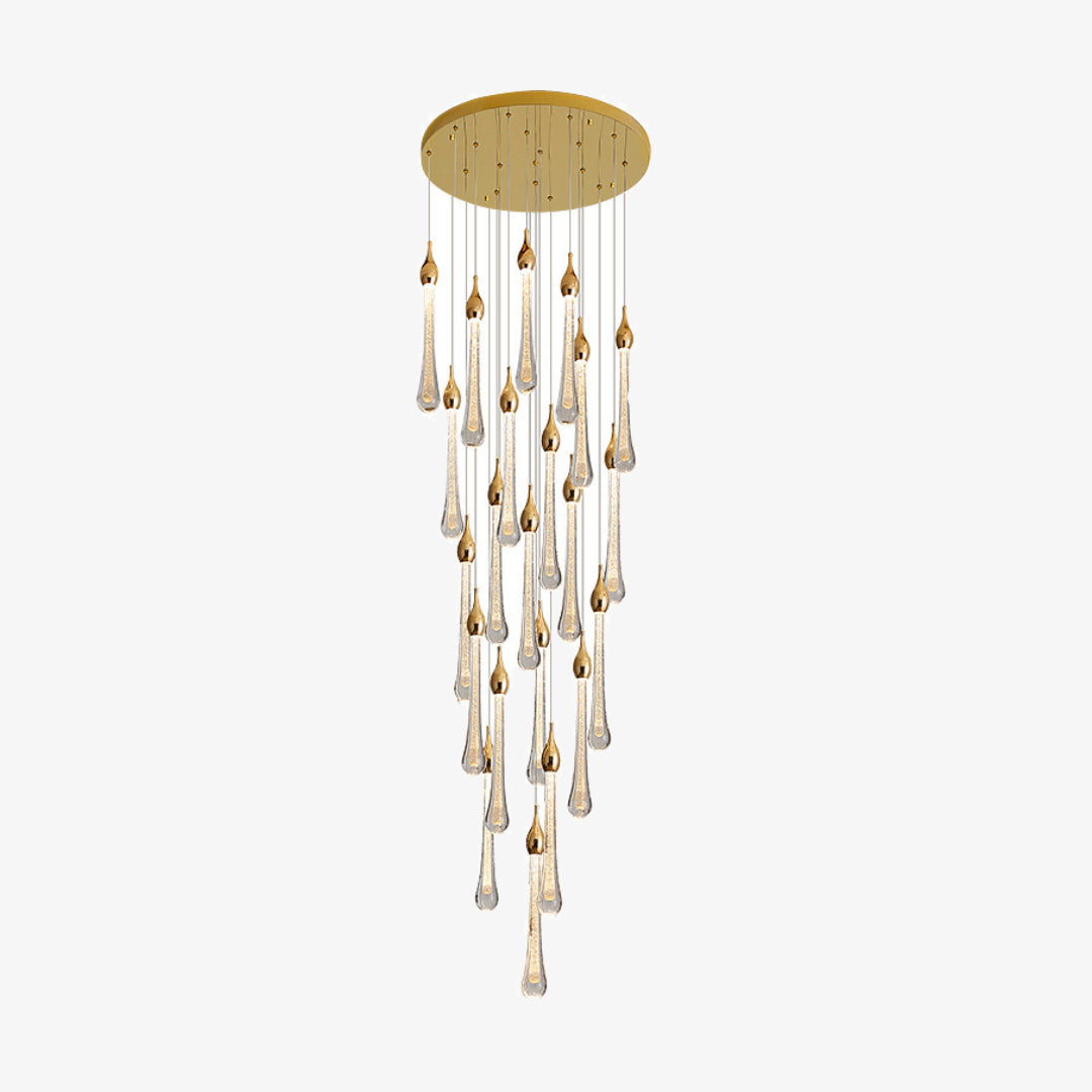 Fuji water drop chandelier for a modern staircase or double-height foyer