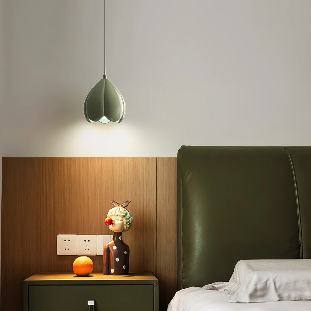Green Flower Bud Pendant Lamp in bedroom
