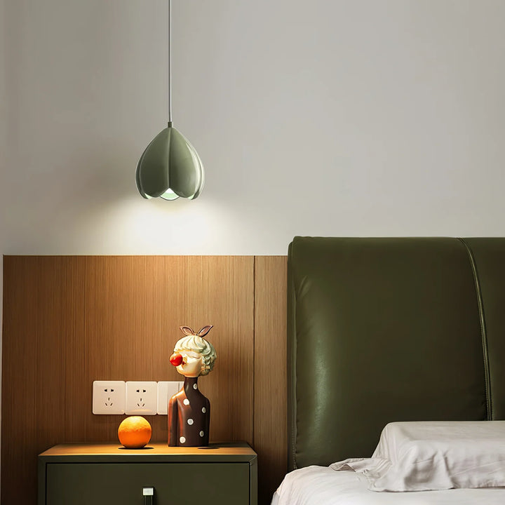 Green Flower Bud Pendant Lamp in bedroom