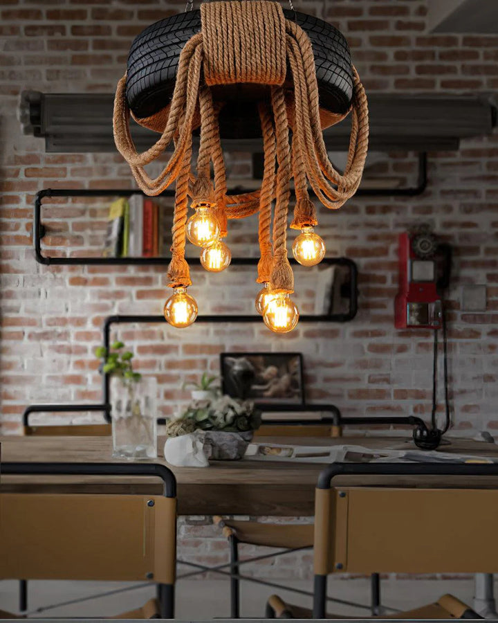 Hemp Rope Black Tyre Chandelier 1