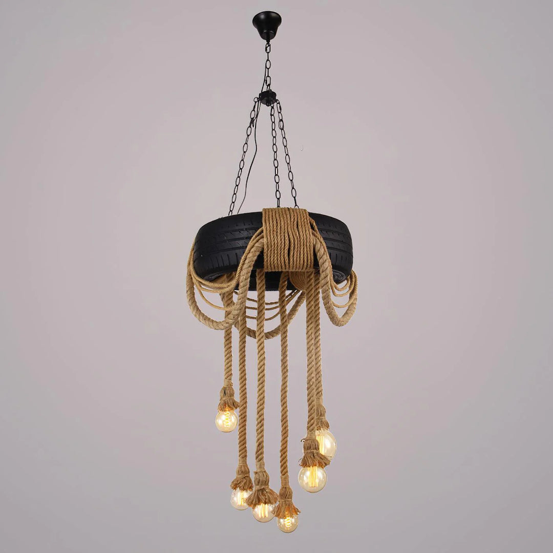 Hemp Rope Black Tyre Chandelier 11