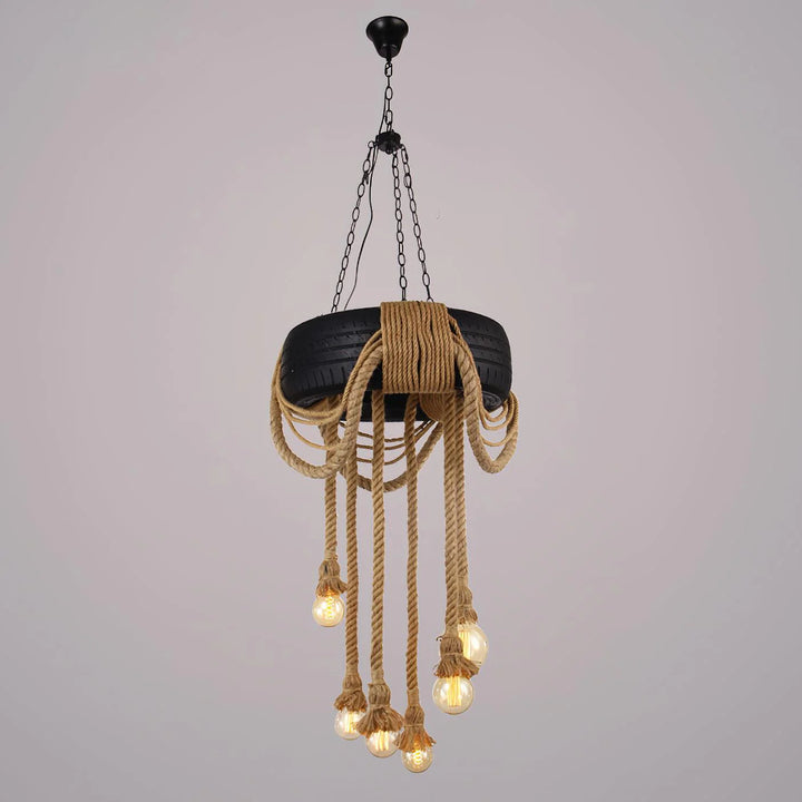 Hemp Rope Black Tyre Chandelier 11