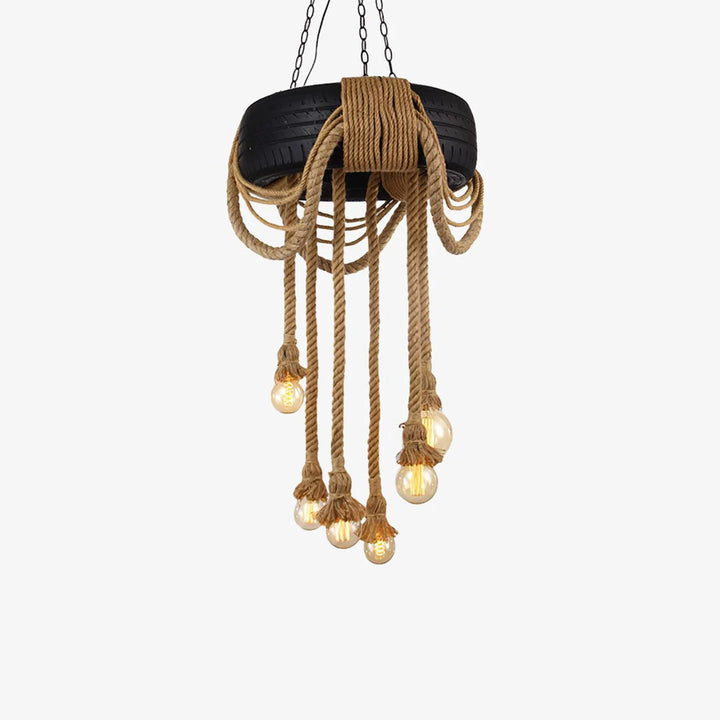 Hemp Rope Black Tyre Chandelier 15