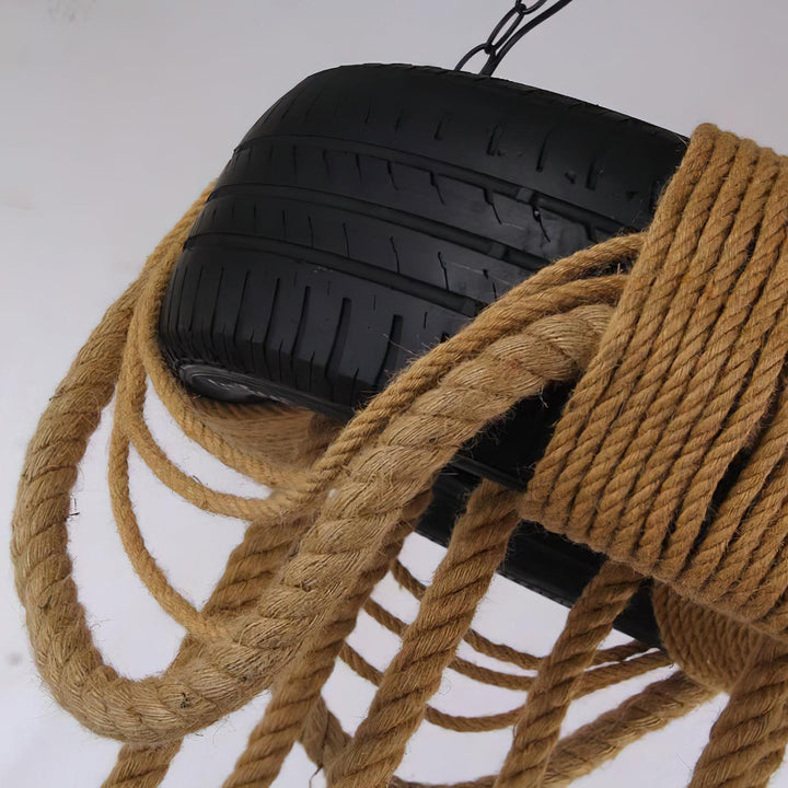 Hemp Rope Black Tyre Chandelier 3