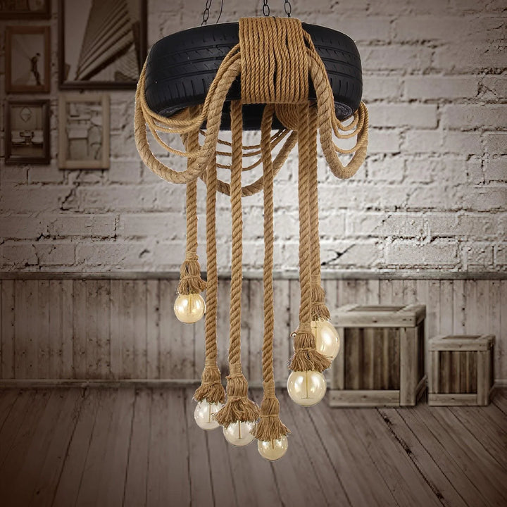 Hemp Rope Black Tyre Chandelier 5