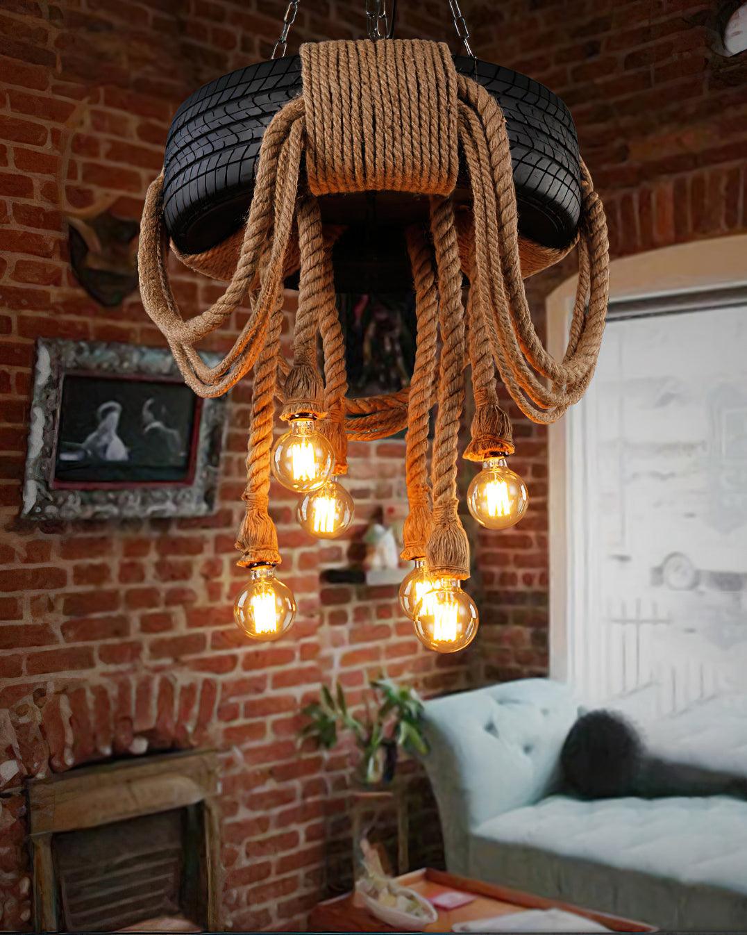 Hemp Rope Black Tyre Chandelier 6