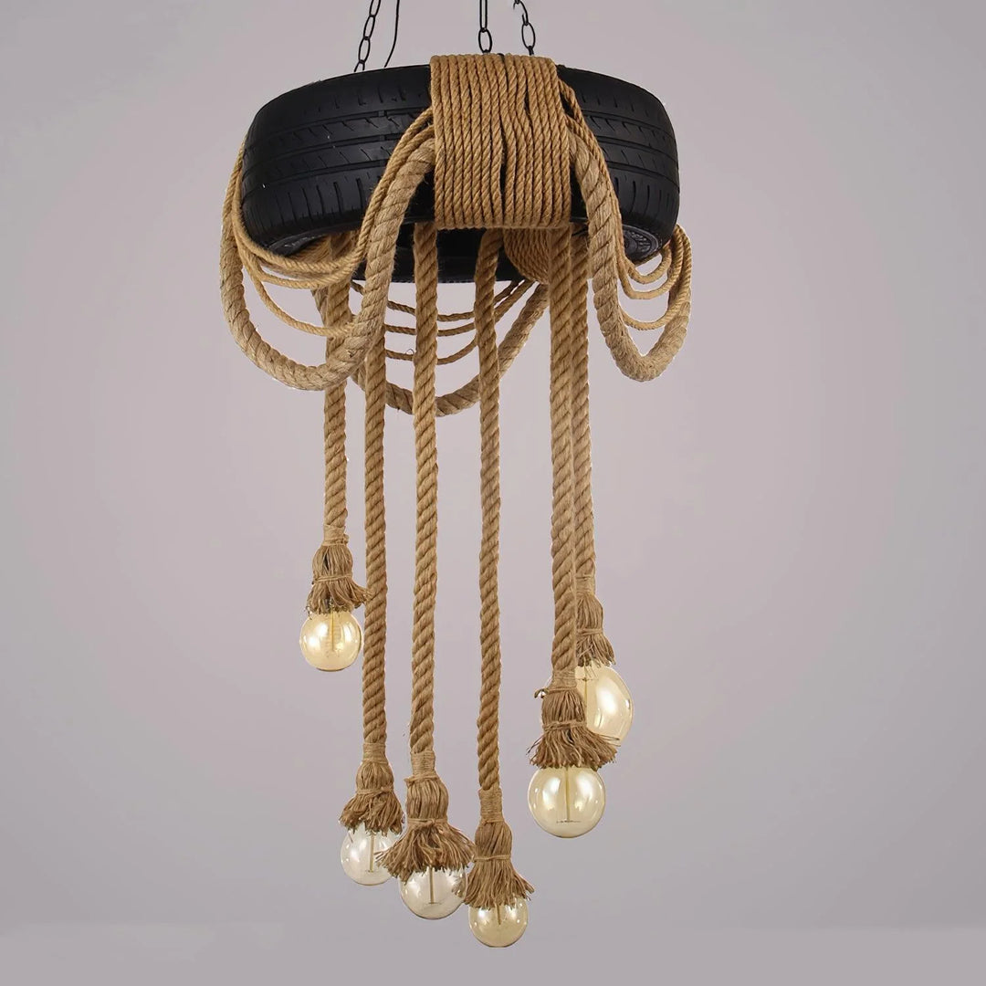 Hemp Rope Black Tyre Chandelier 7