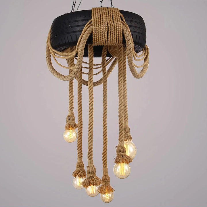 Hemp Rope Black Tyre Chandelier 9