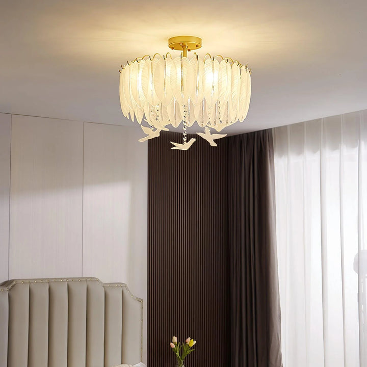 Lampe de plafond en plumes italiennes