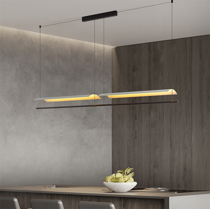 Japanese Suspension Chandelier, double metal bar linear pendant light for minimalist kitchen island lighting