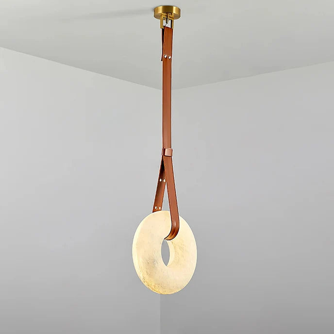 Leather Strap Alabaster Donut Pendant Light 30cm diameter dimension specification drawing