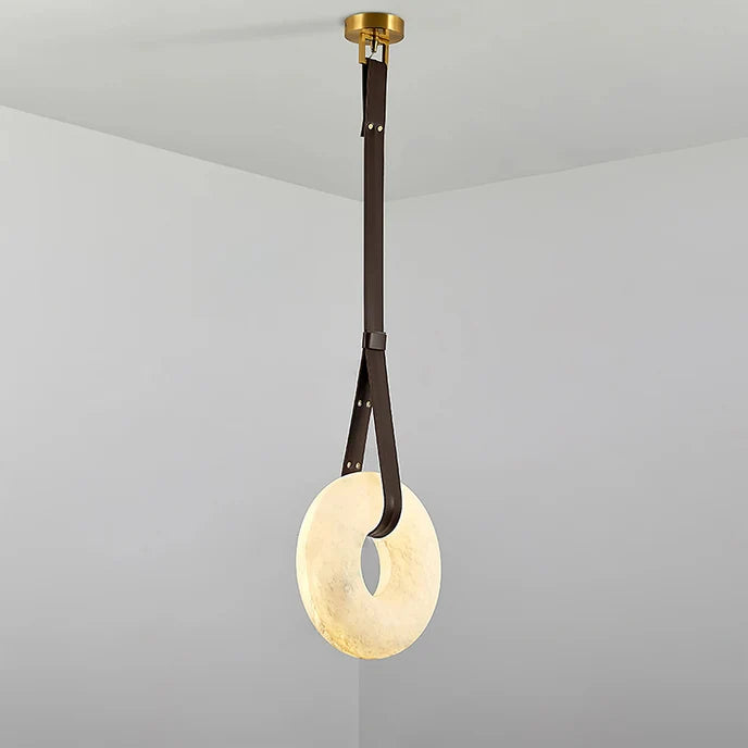 Leather Strap Alabaster Donut Pendant Light 40cm large size dimension measurement diagram