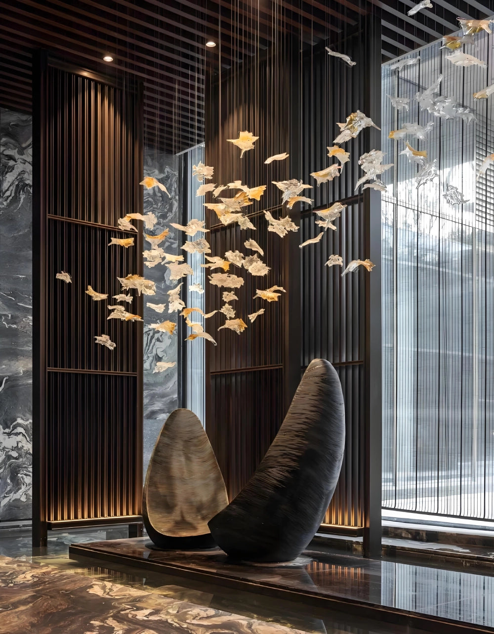 Maple_Leaf_Pendants_in_a_modern_lobby
