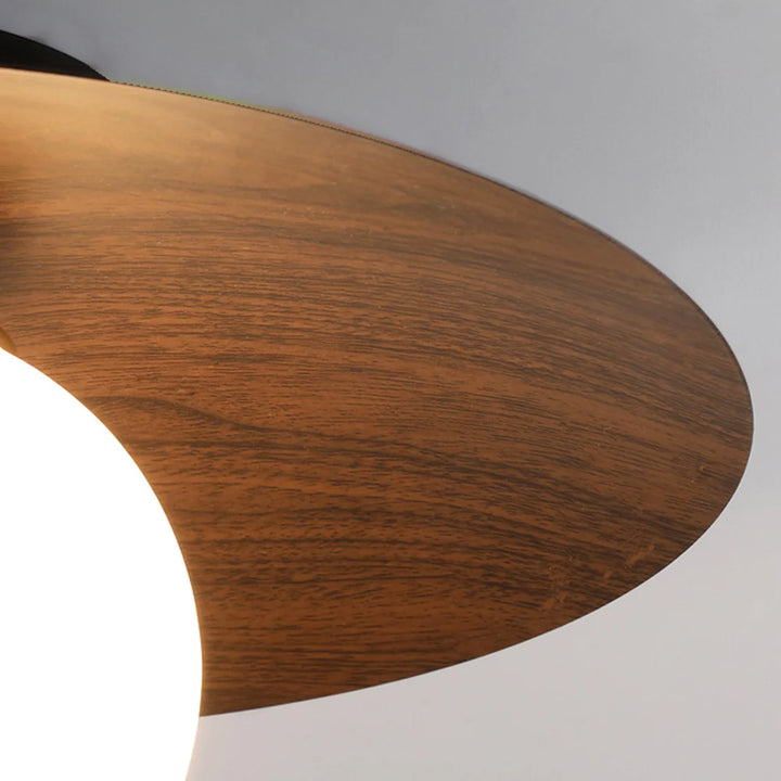 the lamp body detail of the ceiling lamp with walnut wood grain