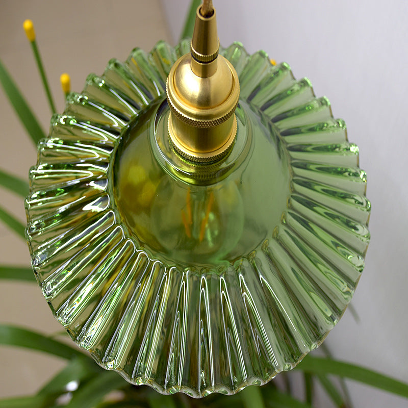 Mini Pleated Glass Pendant Lamp with green glass