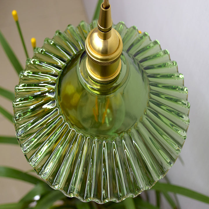 Mini Pleated Glass Pendant Lamp with green glass