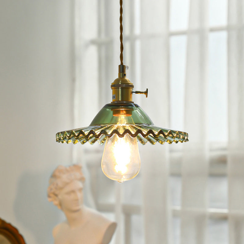 Mini Pleated Glass pendant light green