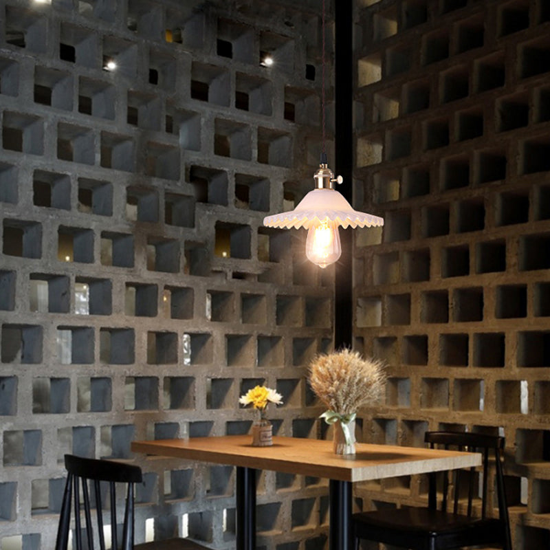 Mini Pleated Glass pendant light with white in the dining room