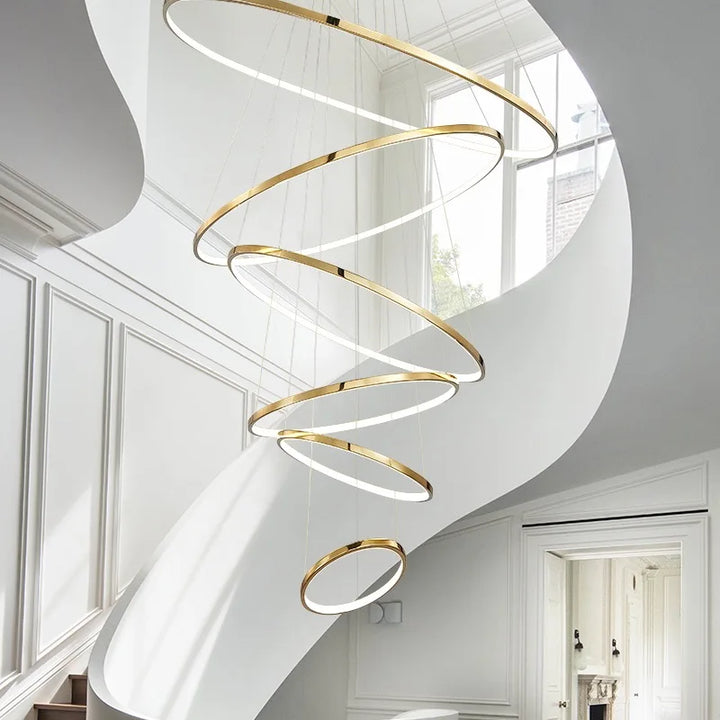 Modern LED Ring Chandelier on the stairs