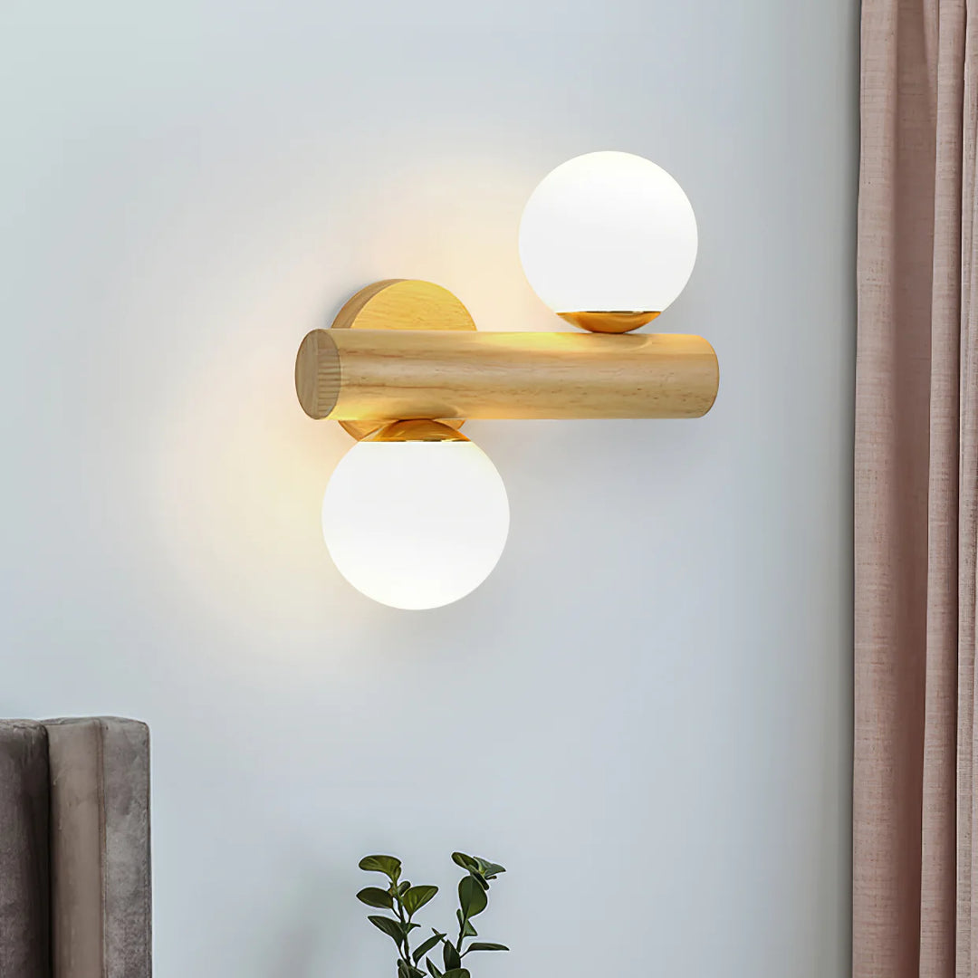 Oak Double Sphere Wall Light 1