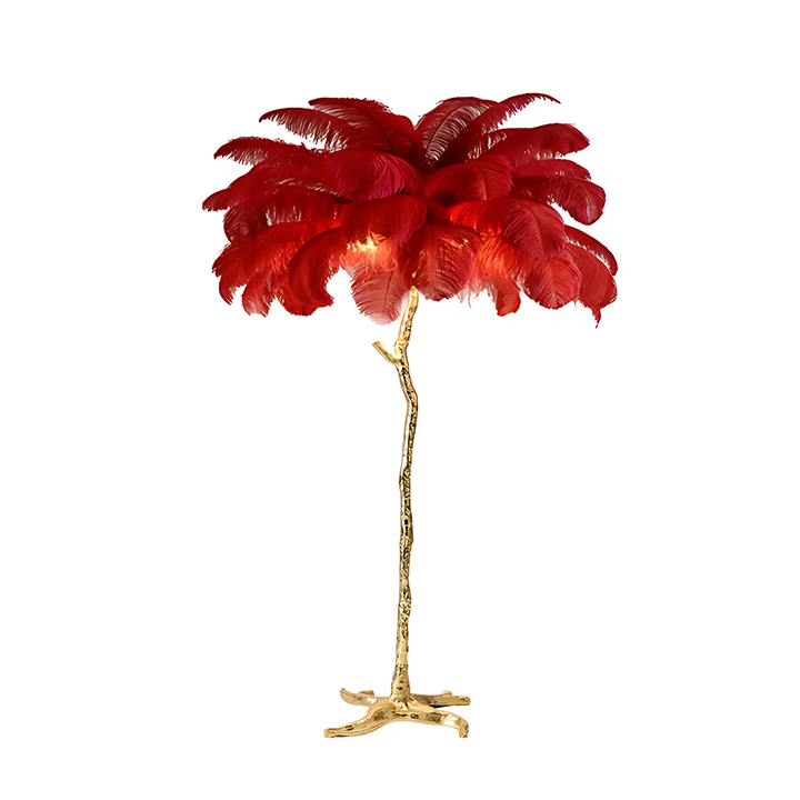 Ostrich Feather Floor Lamp Red