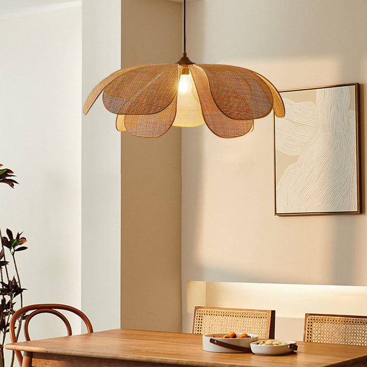 Rattan Petals Pendant Light is in the bedroom