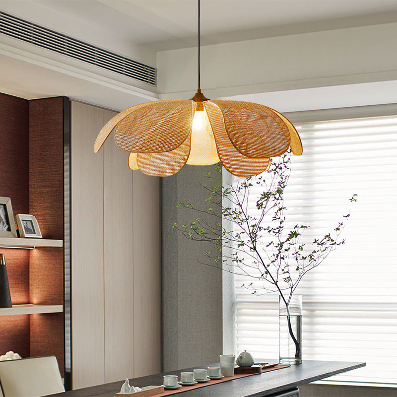 Rattan Petals Pendant Light is in the livingroom