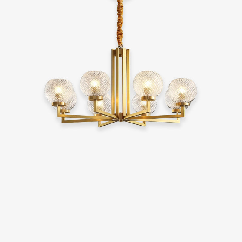 Ribbed glass brass chandelier 8