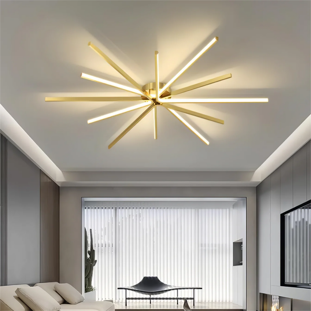 Rotating Bar Ceiling Lamp with copper color in living room
