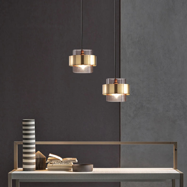 Smoked Glass & Brass Pendant Light