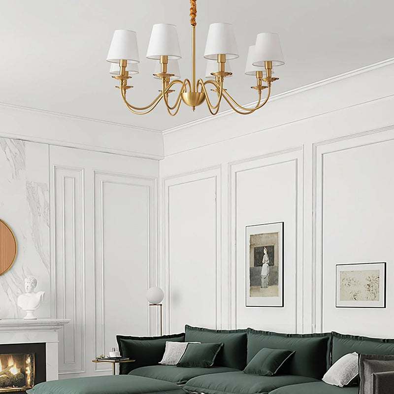 Tapered Fabric Brass Chandelier 5